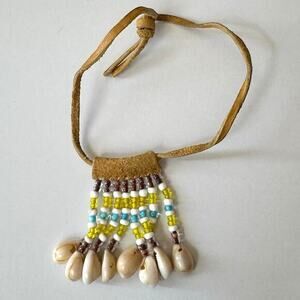 Vintage Native Tribal Seed Bead Necklace/Armband Cowrie Shells with Leather Ties